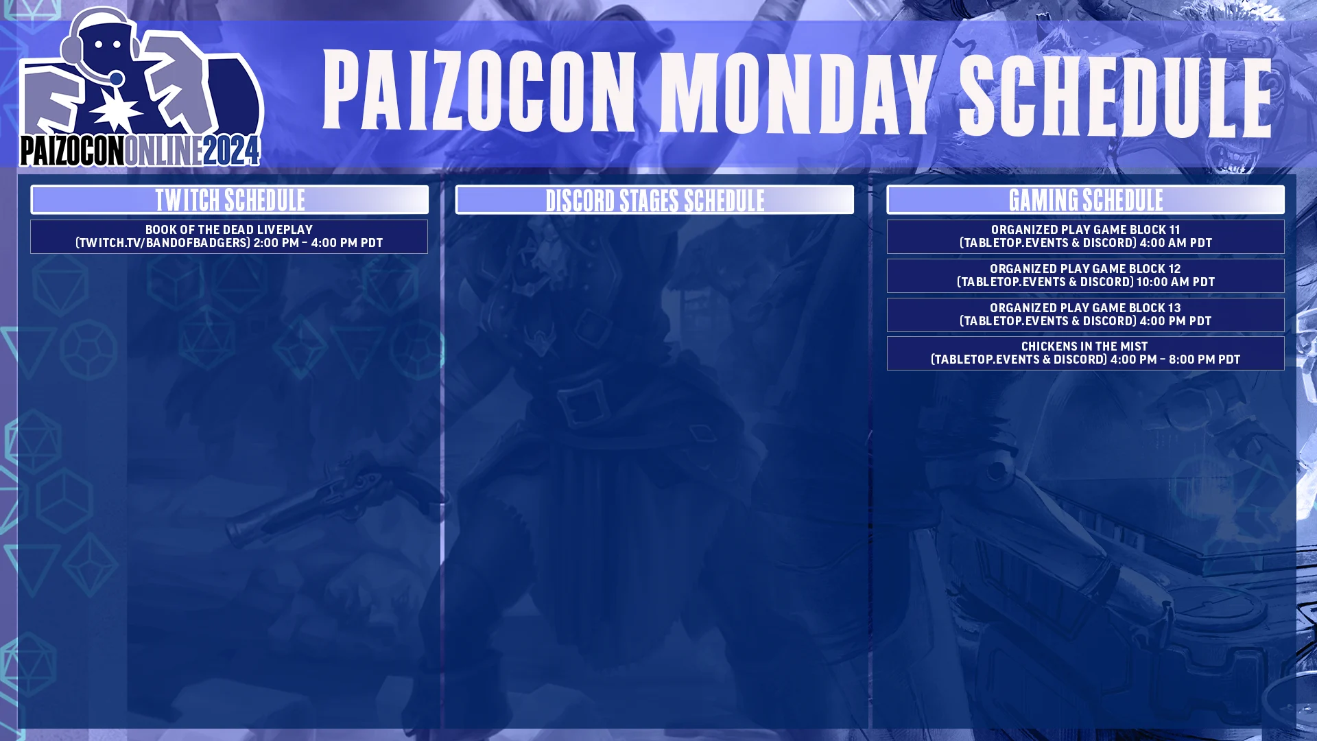 Paizocon Monday Schedule