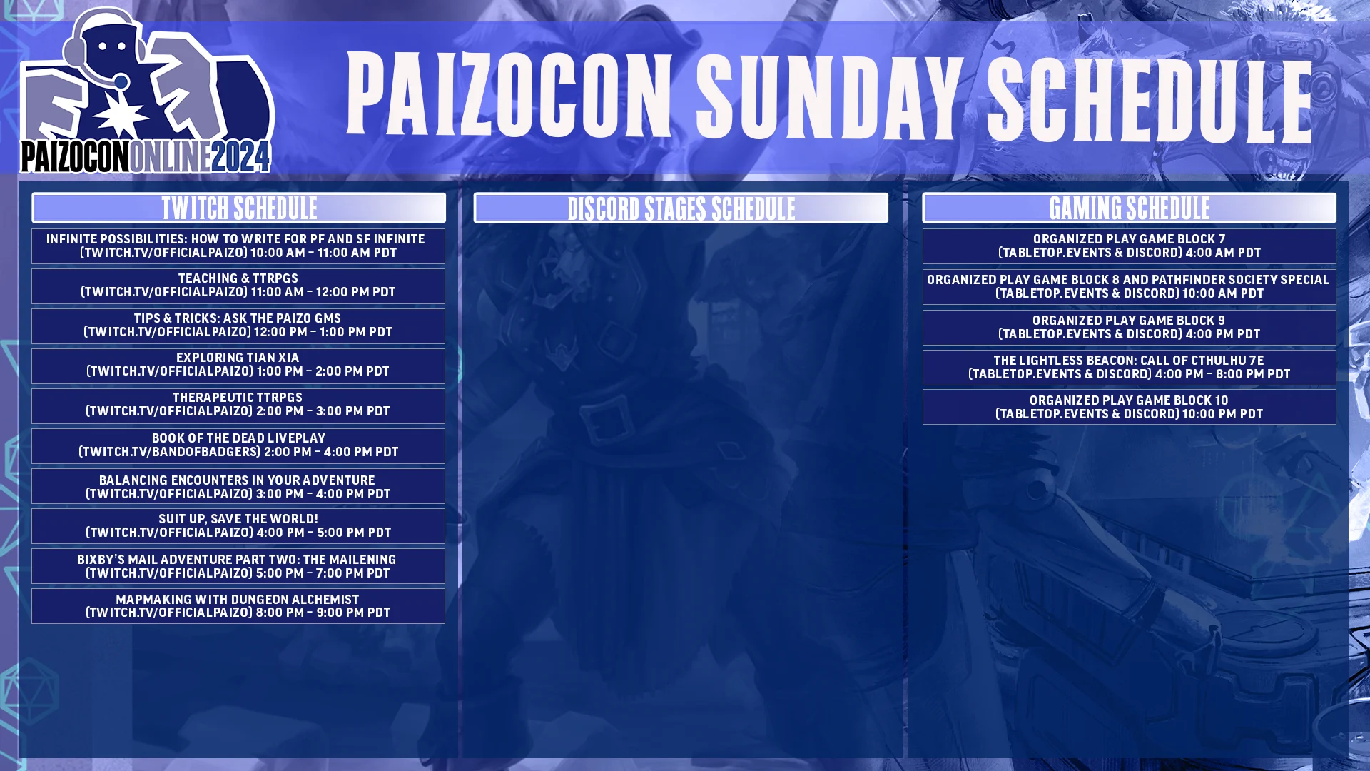 Paizocon Sunday Schedule